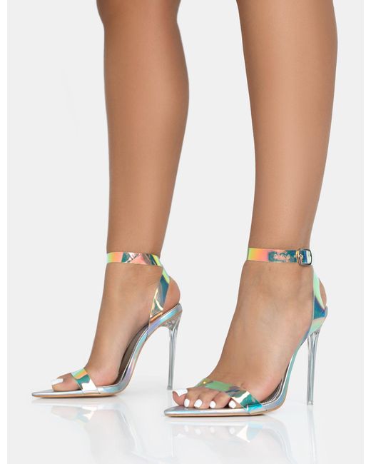 Public Desire Multicolor Azure Iridsecent Holographic Barely There Pointed Toe Stiletto Heels