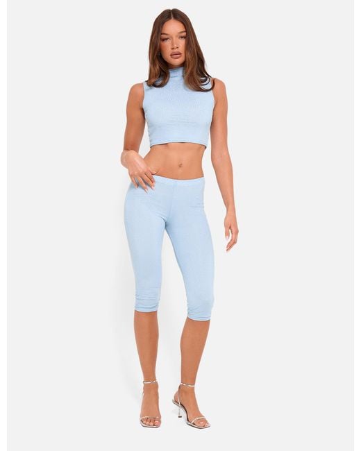 Public Desire White Hotfix High Waist Luxe Slinky Capri Pants Blue