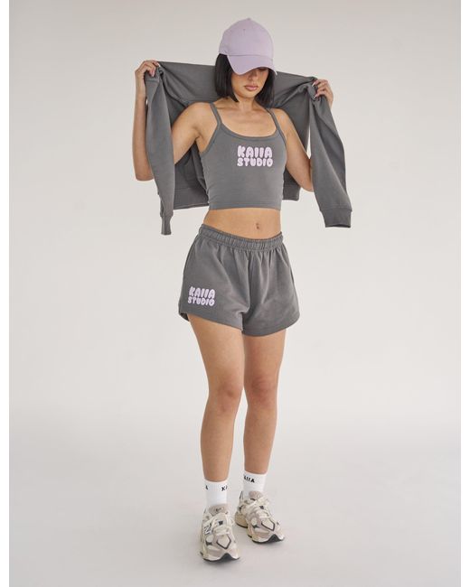 Public Desire Natural Kaiia Studio Bubble Logo Sweat Shorts Dark Grey & Lilac