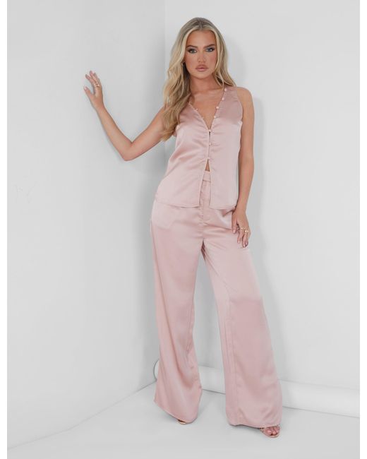 Public Desire Button Detail Satin Waistcoat Top Pink