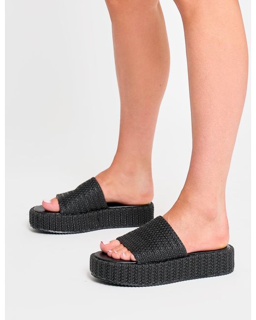Public Desire Sangria Black Woven Flatform Sandals