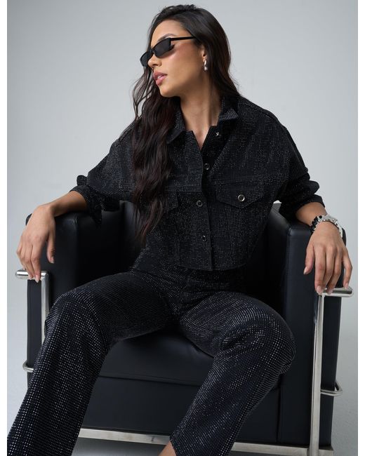 Public Desire Multicolor Diamante Straight Fit High Rise Denim Jeans Black