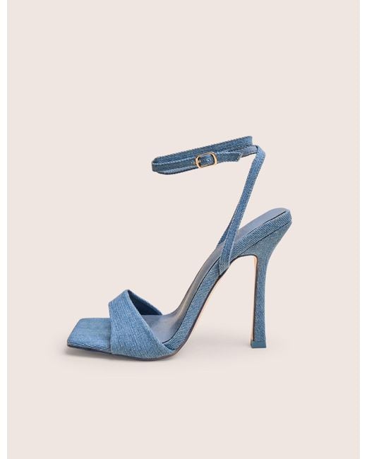 Public Desire Emma Blue Denim Barely There Square Toe High Heels