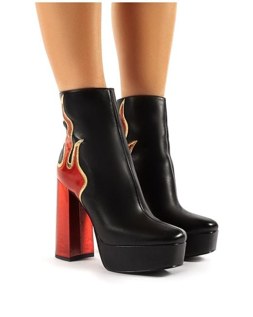 Black Skull Fire Strappy High Heel Boot Black Skull Fire Strappy High Heel Boot