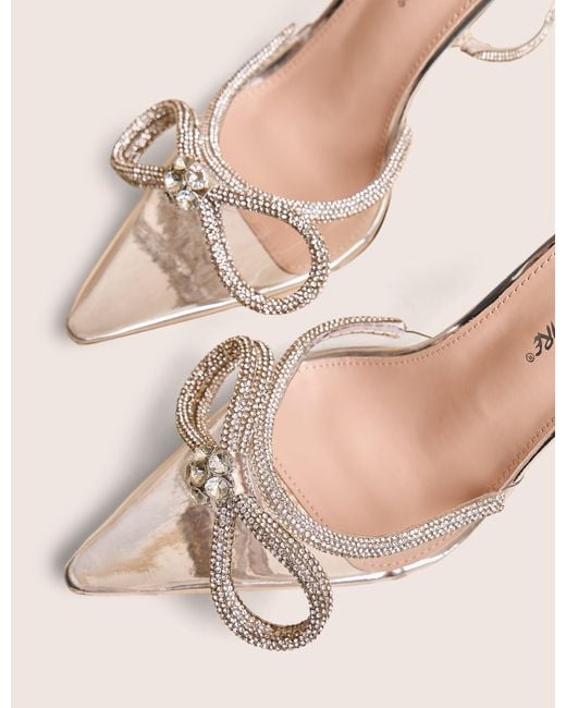 Public Desire Brown Midnight Clear Perspex Wide Fit Wrap Around Sparkly Diamante Bow Pointed Toe High Heel