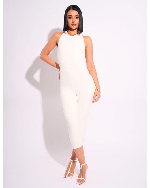 Public Desire Pink Tie Back Luxe Slinky Capri Jumpsuit White