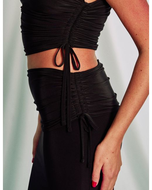Public Desire Multicolor Slinky Foldover Ruched Maxi Skirt Black