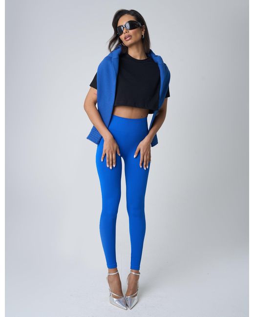 Public Desire Ribbed High Waisted Leggings Cobalt Blue