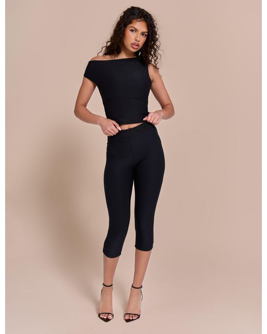 Public Desire Asymmetric One Shoulder Luxe Slinky Top Black