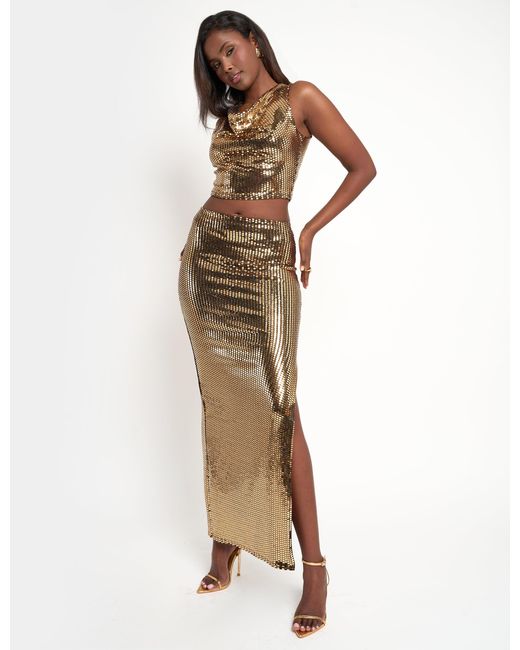 Public Desire Multicolor Sequin Maxi Skirt Gold