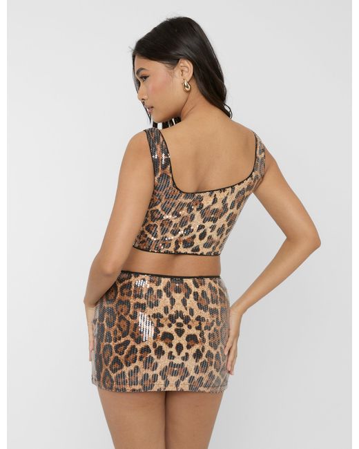 Public Desire Multicolor Sequin Print Scoop Neck Corset Top Leopard