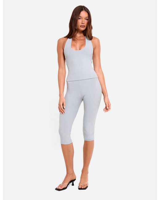 Public Desire White High Waist Luxe Slinky Capri Pants Grey Marl