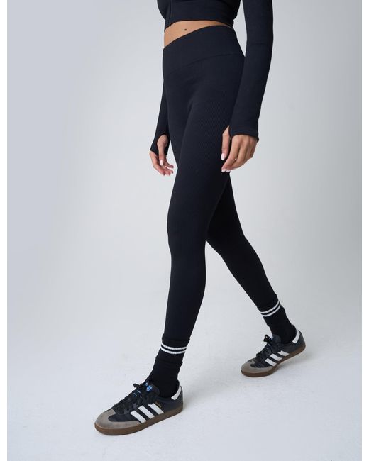 Public Desire Blue Ribbed High Waisted Bum Lift Leggings Black