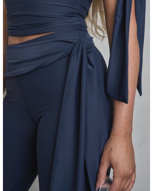 Public Desire Blue Knot Detail Tie Side Luxe Slinky Capri Pants Navy