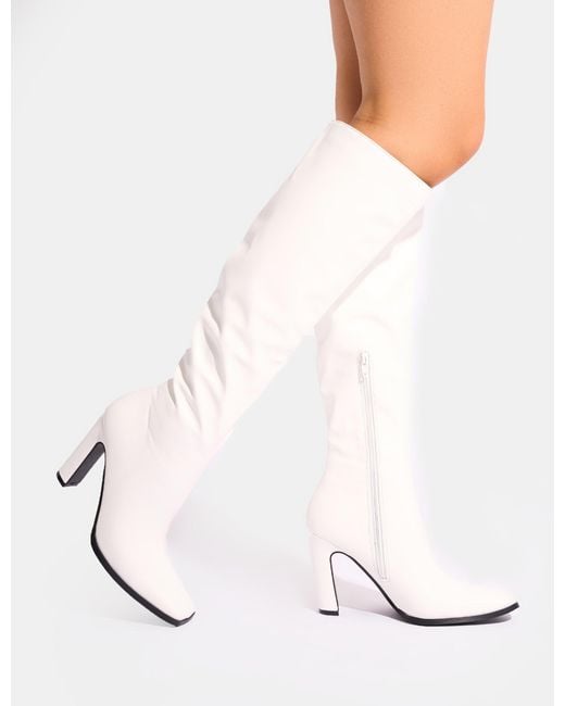 Public Desire Acquilla White Knee High Flared Boots