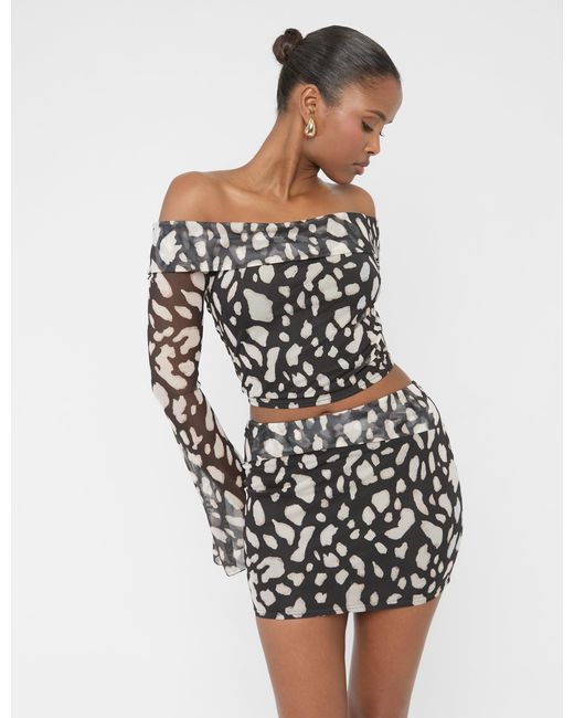 Public Desire Multicolor Mesh Fold Over Mini Skirt Animal Print