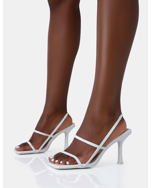 Public Desire Brown Sophia White Pu Barely There Square Toe Mid Stiletto Heels