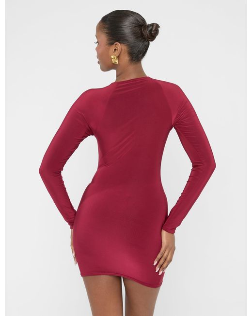 Public Desire Red Twist Detail Plunge Mini Dress Burgundy