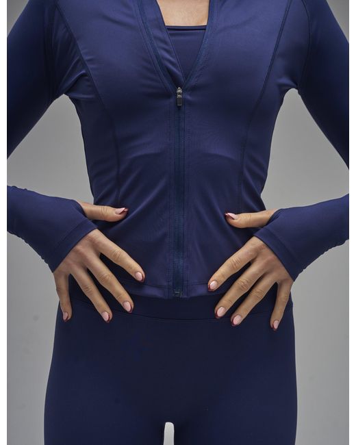 Public Desire Blue Kaiia Sculpt Long Sleeve Zip Through Fitted Jacket Navy