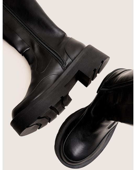 Public Desire Evergreen Black Knee High Elasticated Detail Chunky Heeled Sole Boots