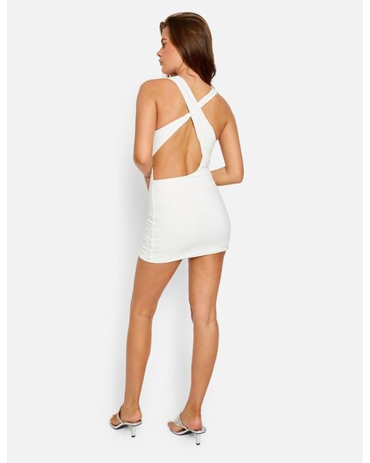 Public Desire Cross Over Back Detail Luxe Slinky Mini Dress White