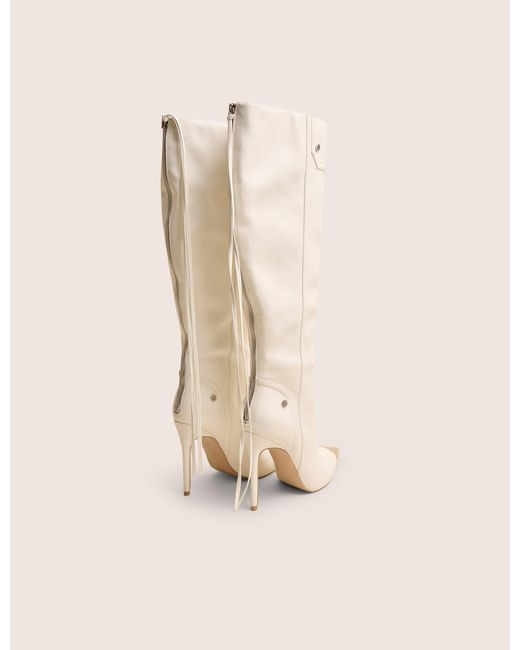 Public Desire Natural Finest White Toe Cap Detail Pointed Knee High Boots