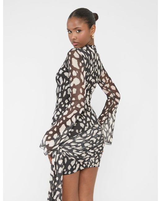 Public Desire White Mesh Knot Detail High Neck Mini Dress Animal Print