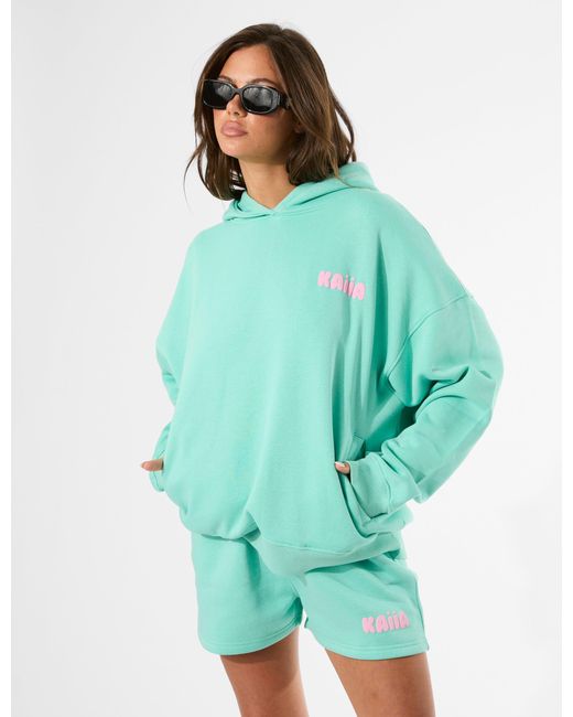 Public Desire Green Kaiia Bubble Graphic Oversized Hoodie Spearmint & Baby Pink