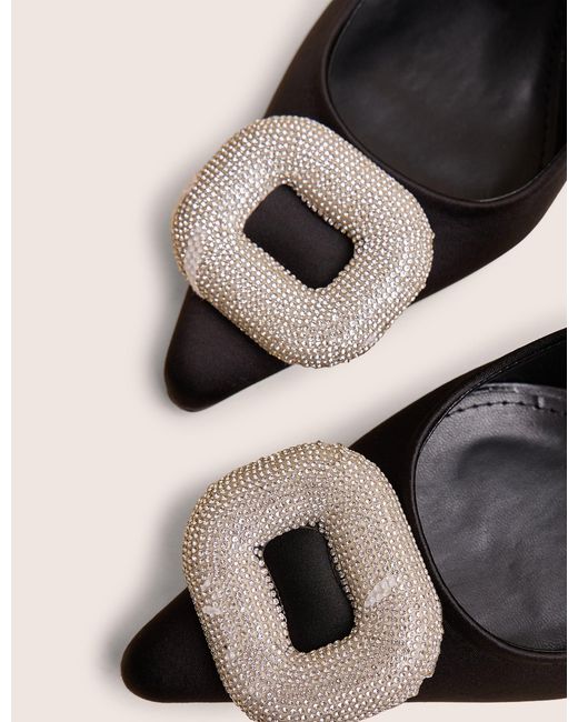 Public Desire White Floss Black Satin Diamante Embellished Sling Back Court Heels