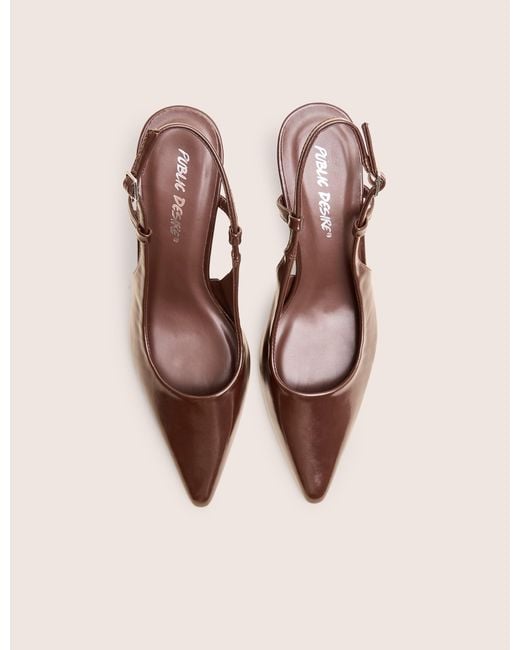 Public Desire Natural Salsa Chocolate Sling Back Pointed Toe Heels