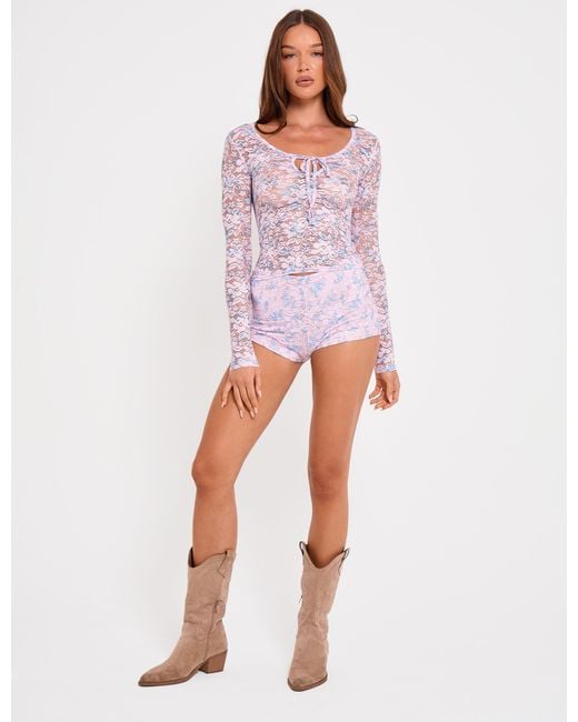 Public Desire Floral Lace Hot Pant Micro Shorts Pink