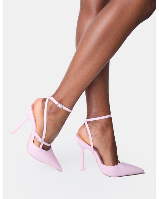 Public Desire White Idol Pink Patent Buckle Strappy Detail Stiletto Court High Heels