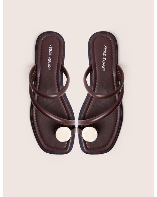 Public Desire Natural Farron Chocolate Brown Resin Detail Flat Sandals