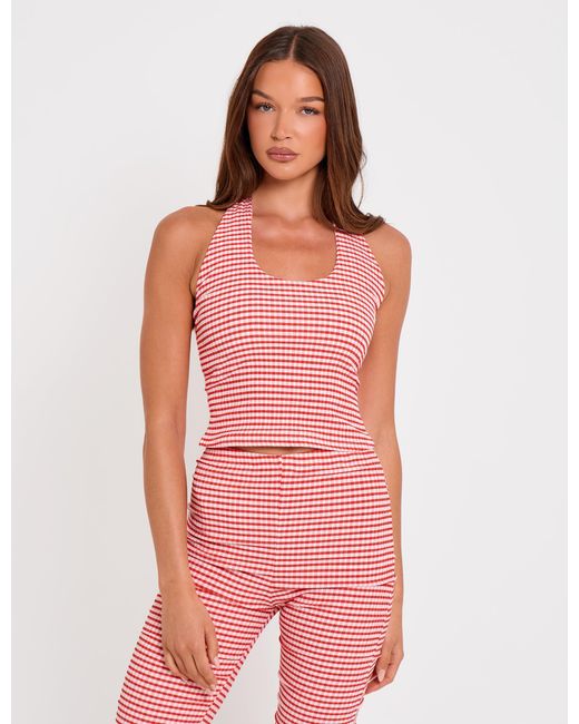 Public Desire Pink Halterneck Gingham Crop Top Red And White