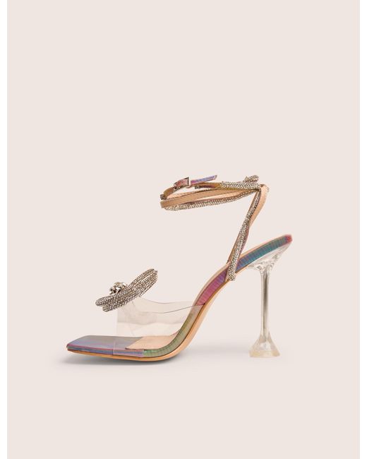 Public Desire Multicolor Glimmer Multi Holographic Wrap Around Diamante Bow Square Toe Heels