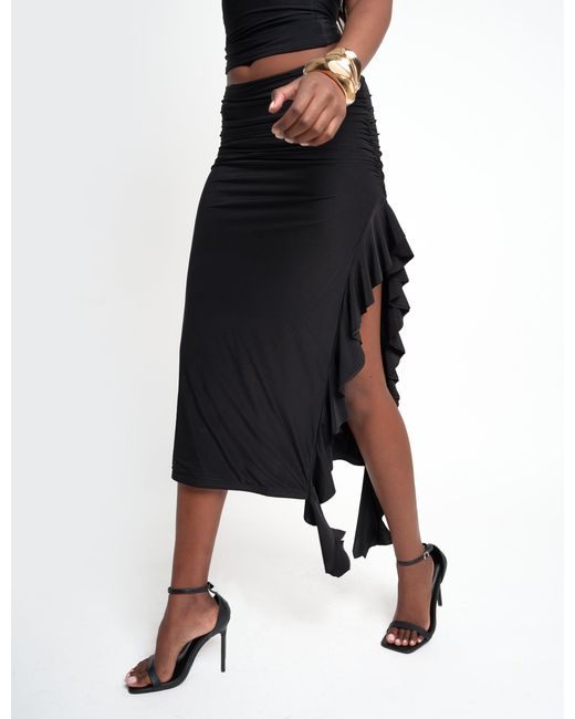 Public Desire White Drape Detail Luxe Slinky Maxi Skirt Black