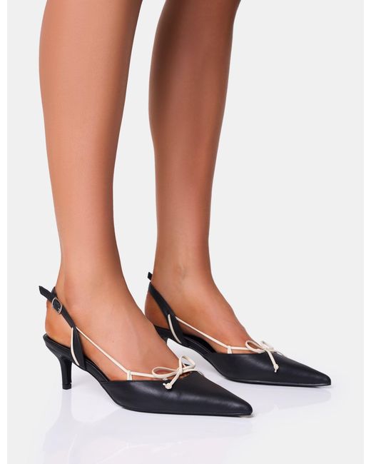 Public Desire Blue Rai Black Wide Fit Bow Detail Slingback Court Mid Heels
