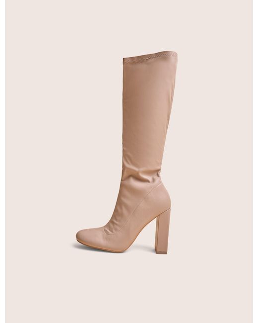 Public Desire Natural Christina Wide Fit Nude Pu Pointed Toe Block Heel Knee High Boots