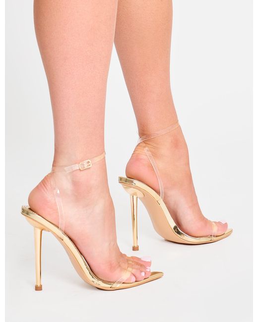 Public Desire Pink Legacy Perspex Mirror Gold Clear Barely There Stiletto High Heels