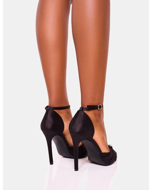 Public Desire Multicolor Meant To Be Black Satin Diamante Heart Court Stiletto Heel