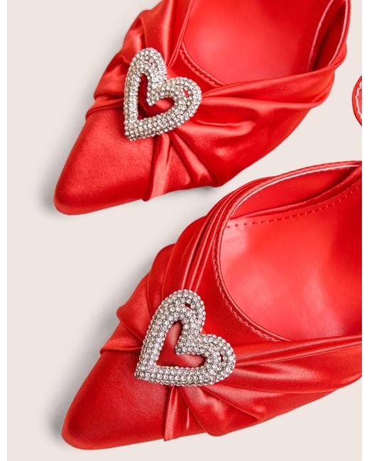 Public Desire Meant To Be Red Satin Diamante Heart Court Stiletto Heel