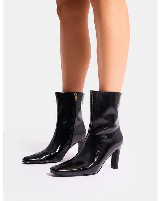 Public Desire Polaris Black Patent Snipped Toe Ankle Boots