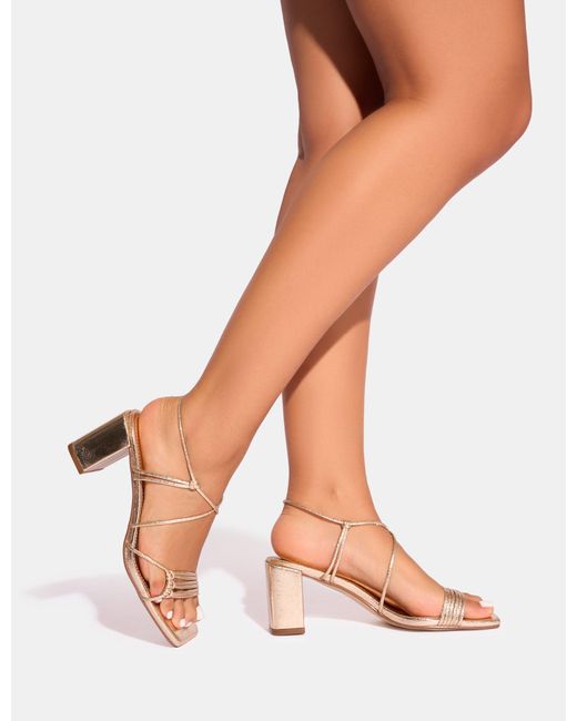 Public Desire White Taryn Gold Knotted Upper Block Heel Sandals