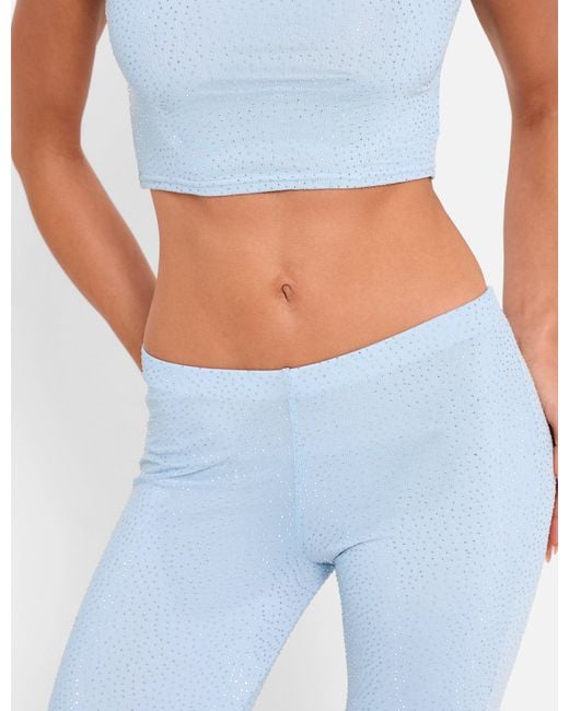Public Desire White Hotfix High Waist Luxe Slinky Capri Pants Blue
