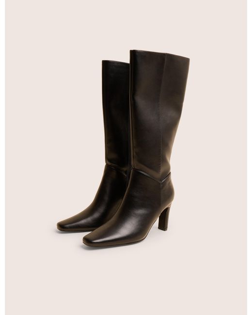 Public Desire Pose Black Pu Zip Up Knee High Slim Block Heeled Boots