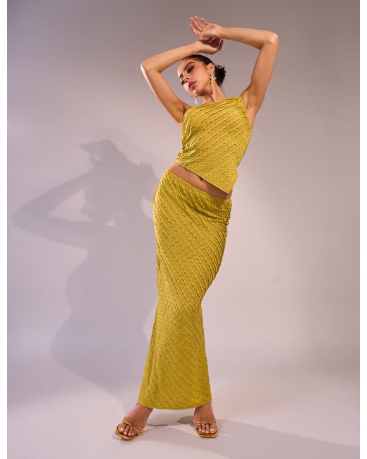 Public Desire Multicolor Kaiia Textured Column Maxi Skirt Co-ord Lime