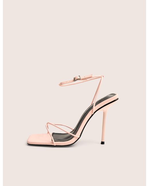 Public Desire White Jiggy Light Pink Pu Stiletto Square Toe Barely There Heels