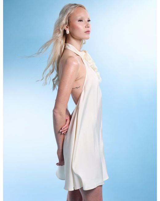 Public Desire White Satin Swing Dress With Corsage Ivory