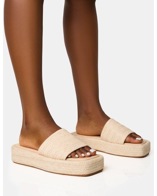 Public Desire Brown Eclipse Natural Raffia Platform Sandals