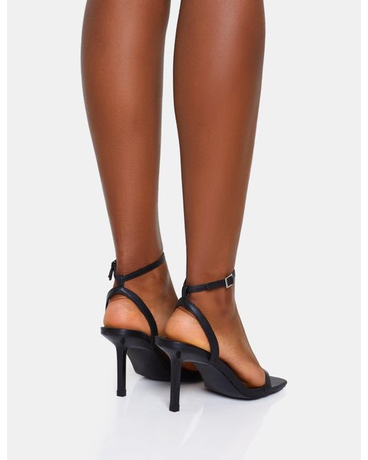 Public Desire Brown Yara Black Pu Barely There Mid Stiletto Heels